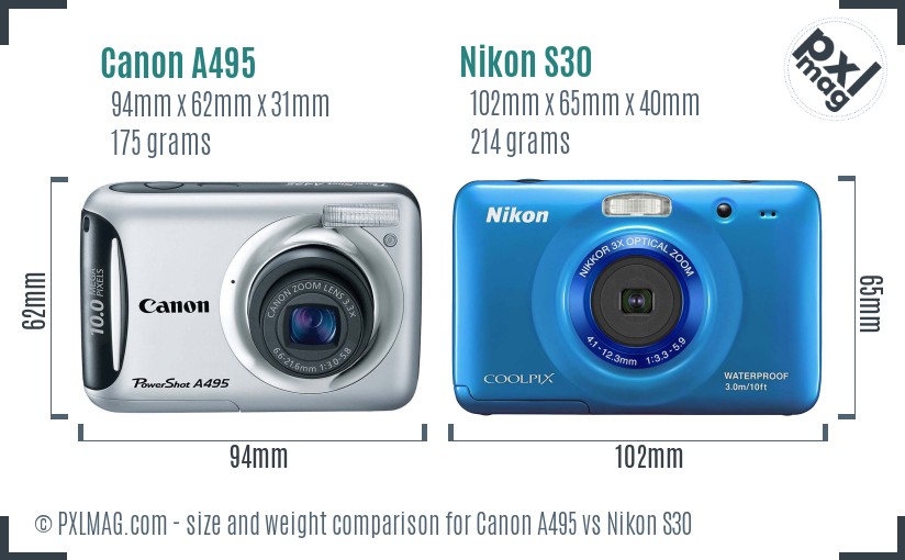 Canon A495 vs Nikon S30 size comparison