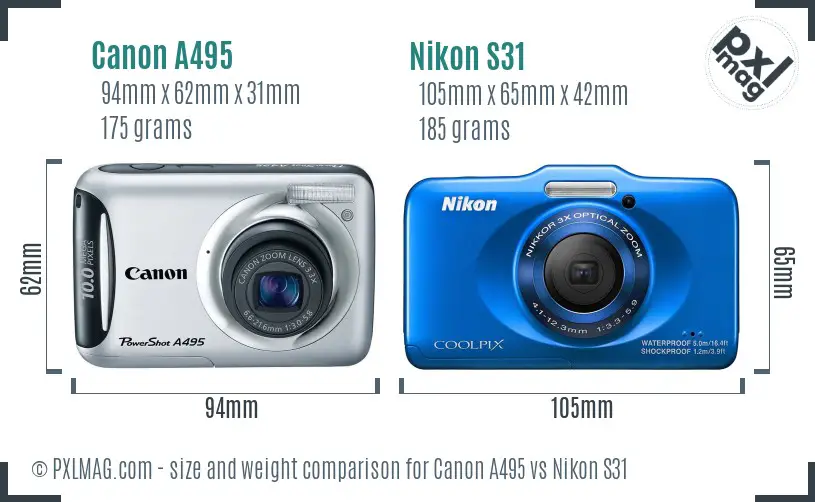 Canon A495 vs Nikon S31 size comparison Canon A495 vs Nikon S31 size comparison
