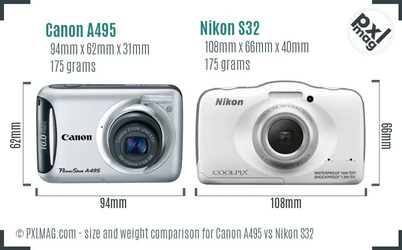 Canon A495 vs Nikon S32 size comparison Canon A495 vs Nikon S32 size comparison
