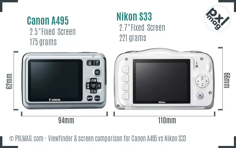 Canon A495 vs Nikon S33 Screen and Viewfinder comparison