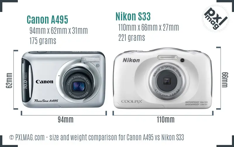 Canon A495 vs Nikon S33 size comparison