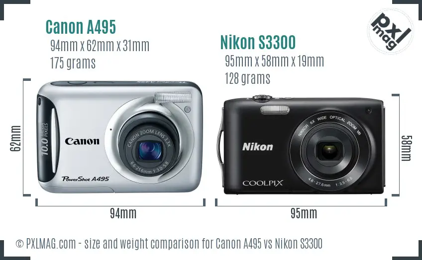 Canon A495 vs Nikon S3300 size comparison Canon A495 vs Nikon S3300 size comparison