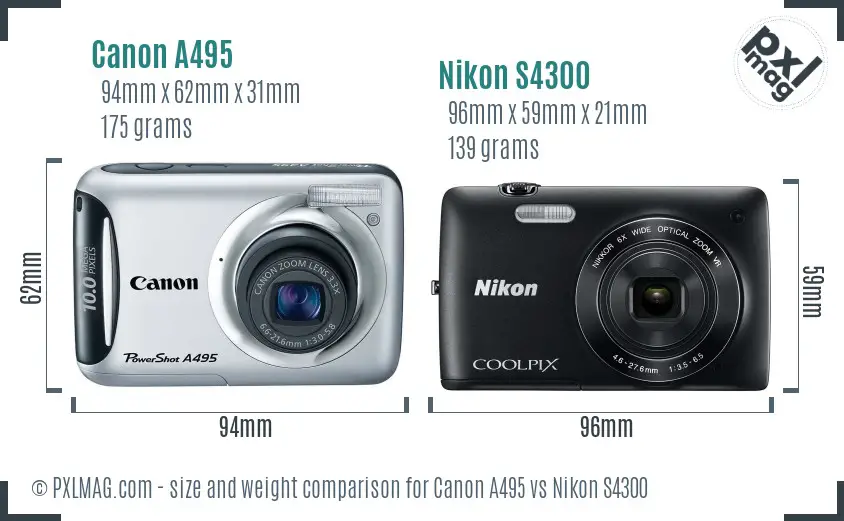 Canon A495 vs Nikon S4300 size comparison Canon A495 vs Nikon S4300 size comparison