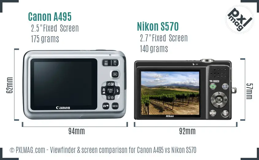 Canon A495 vs Nikon S570 Screen and Viewfinder comparison