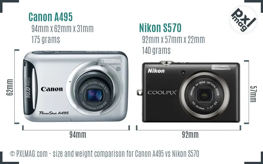 Canon A495 vs Nikon S570 size comparison