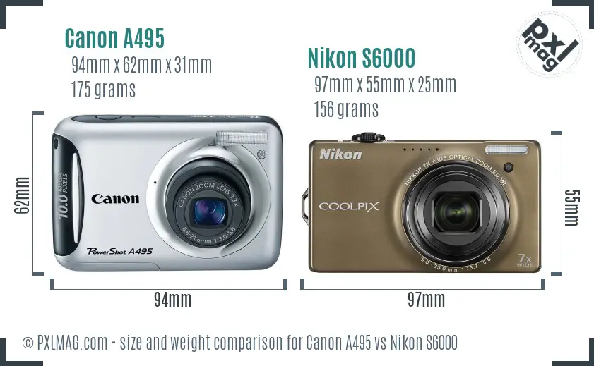 Canon A495 vs Nikon S6000 size comparison Canon A495 vs Nikon S6000 size comparison