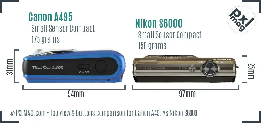 Canon A495 vs Nikon S6000 top view buttons comparison Canon A495 vs Nikon S6000 top view buttons comparison