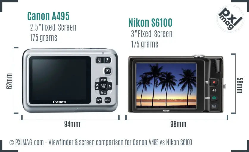 Canon A495 vs Nikon S6100 Screen and Viewfinder comparison