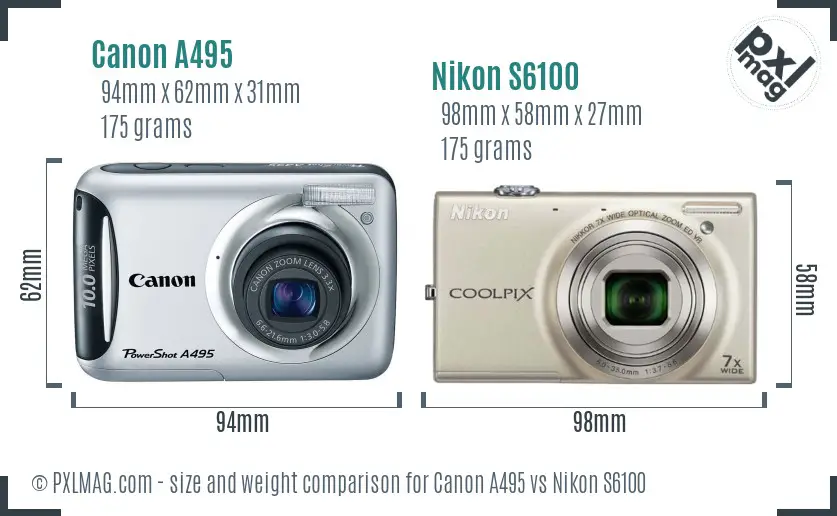 Canon A495 vs Nikon S6100 size comparison
