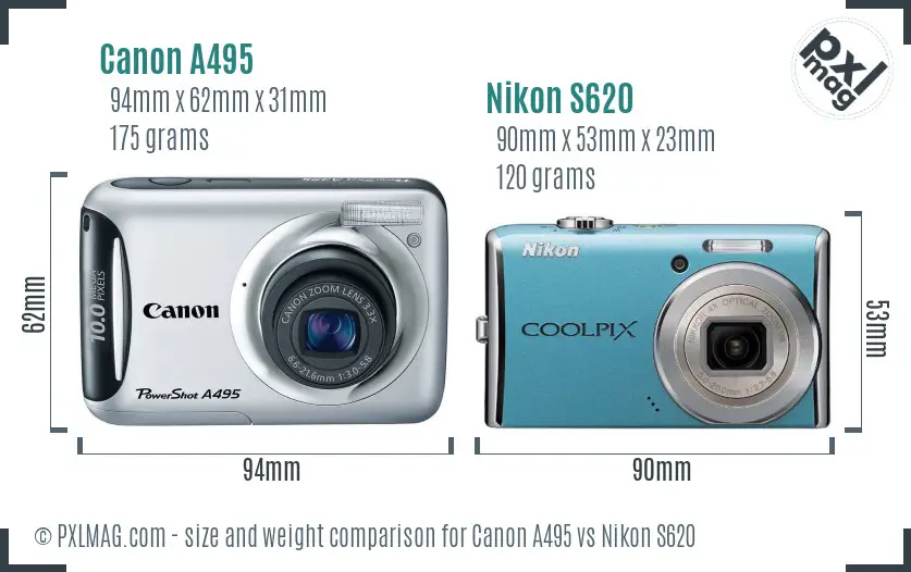 Canon A495 vs Nikon S620 size comparison