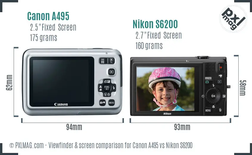 Canon A495 vs Nikon S6200 Screen and Viewfinder comparison