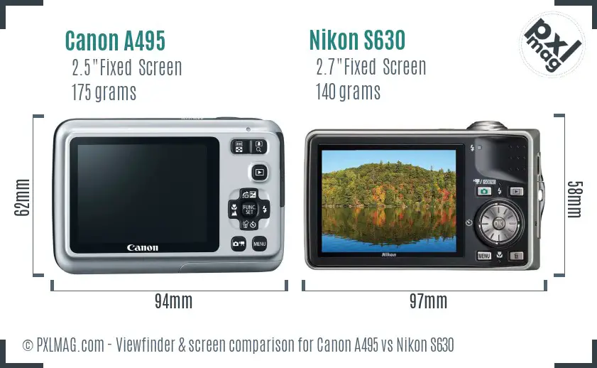Canon A495 vs Nikon S630 Screen and Viewfinder comparison