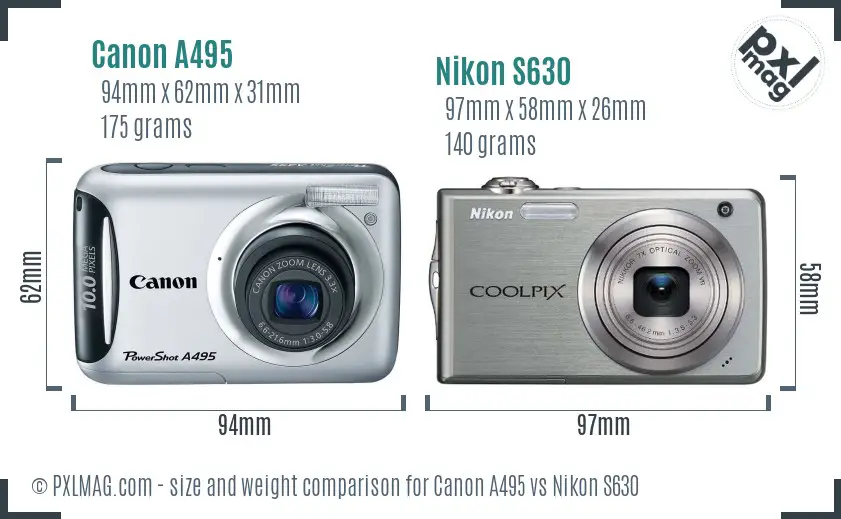 Canon A495 vs Nikon S630 size comparison