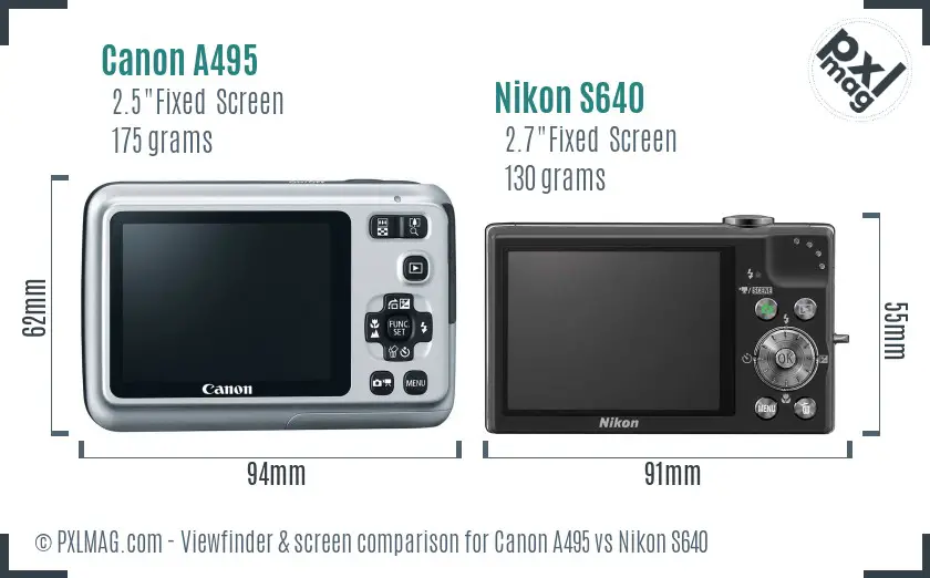 Canon A495 vs Nikon S640 Screen and Viewfinder comparison