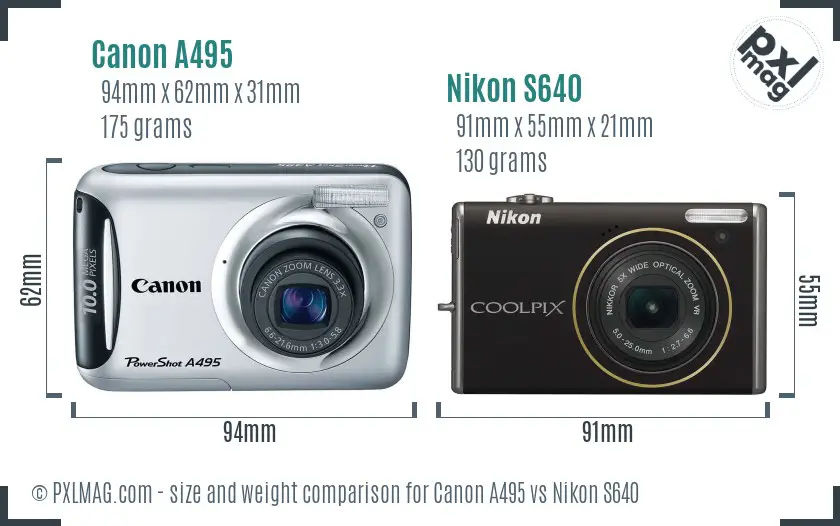 Canon A495 vs Nikon S640 size comparison