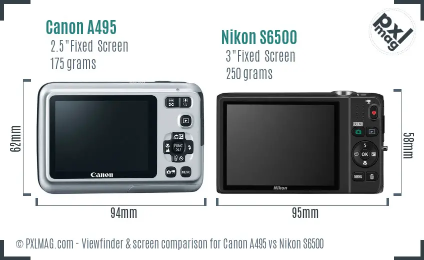 Canon A495 vs Nikon S6500 Screen and Viewfinder comparison