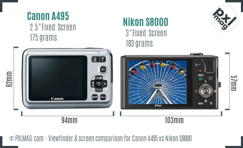 Canon A495 vs Nikon S8000 Screen and Viewfinder comparison