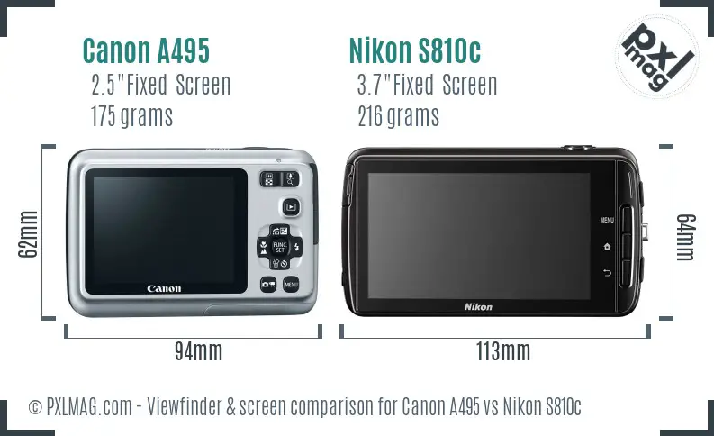 Canon A495 vs Nikon S810c Screen and Viewfinder comparison