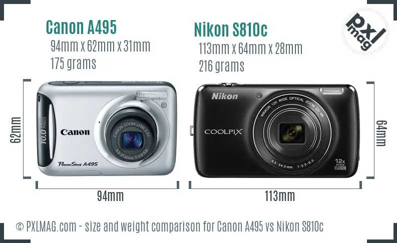 Canon A495 vs Nikon S810c size comparison