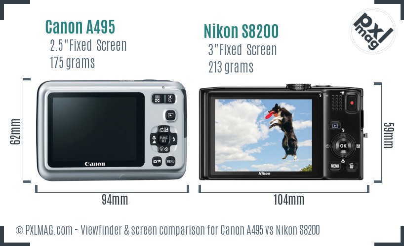 Canon A495 vs Nikon S8200 Screen and Viewfinder comparison
