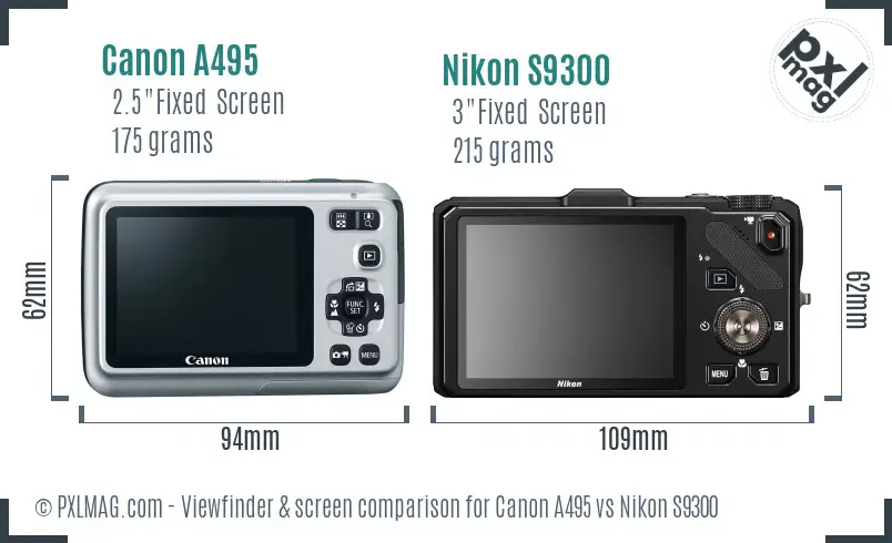 Canon A495 vs Nikon S9300 Screen and Viewfinder comparison