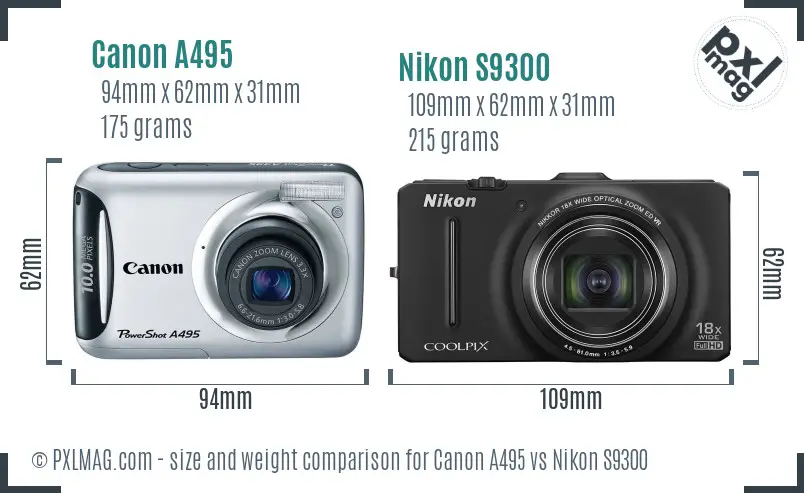 Canon A495 vs Nikon S9300 size comparison