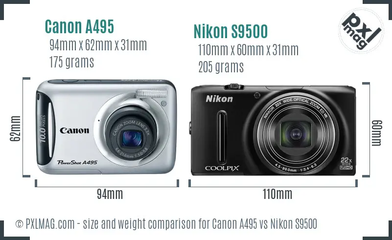 Canon A495 vs Nikon S9500 size comparison Canon A495 vs Nikon S9500 size comparison