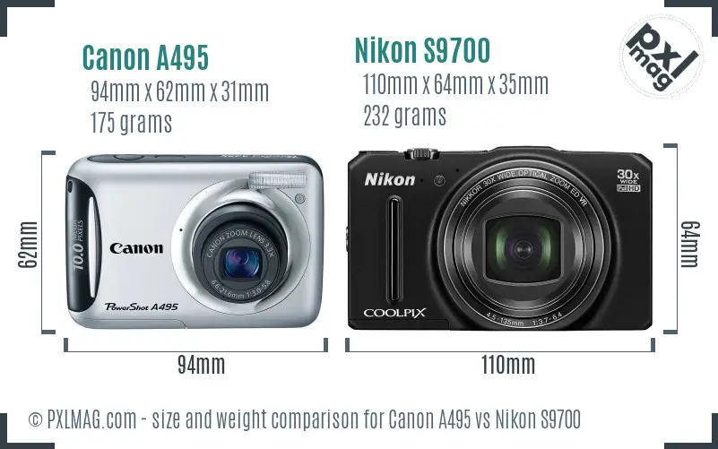 Canon A495 vs Nikon S9700 size comparison Canon A495 vs Nikon S9700 size comparison