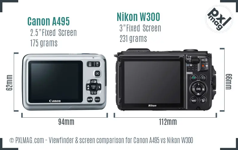 Canon A495 vs Nikon W300 Screen and Viewfinder comparison Canon A495 vs Nikon W300 Screen and Viewfinder comparison