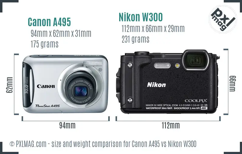 Canon A495 vs Nikon W300 size comparison Canon A495 vs Nikon W300 size comparison