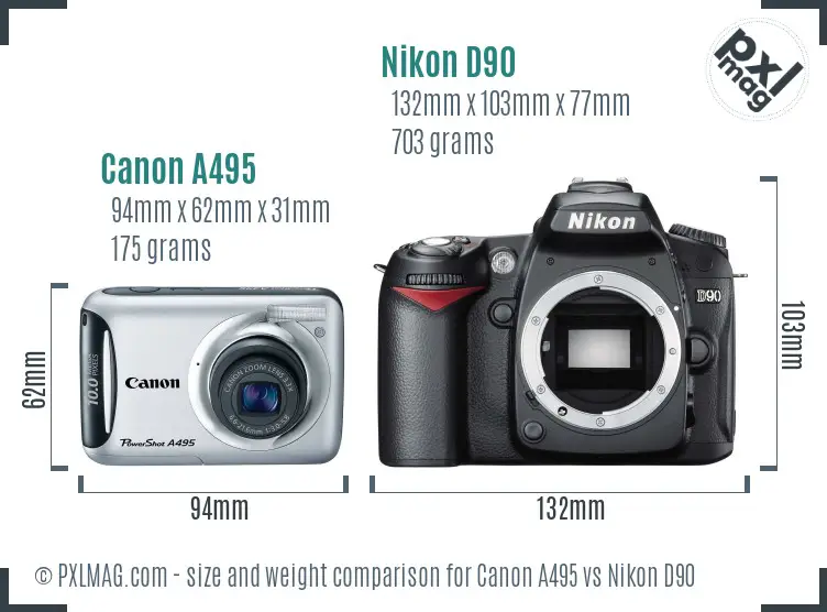 Canon A495 vs Nikon D90 size comparison