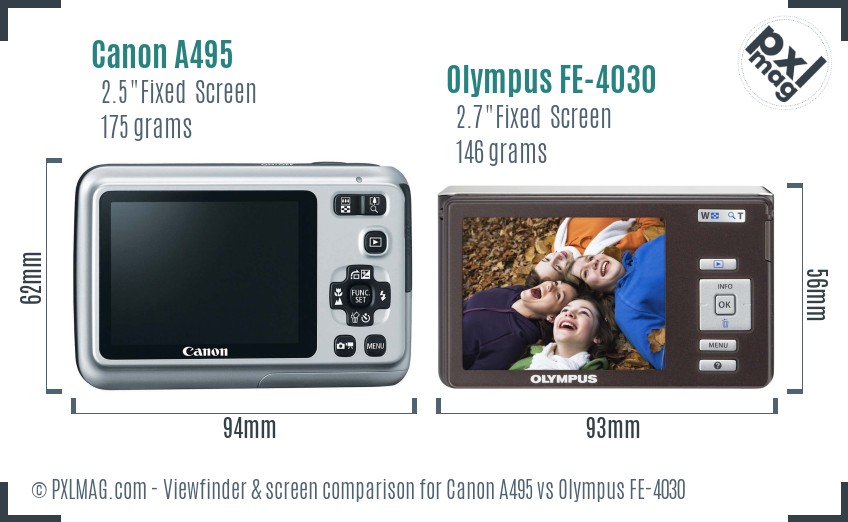 Canon A495 vs Olympus FE-4030 Screen and Viewfinder comparison