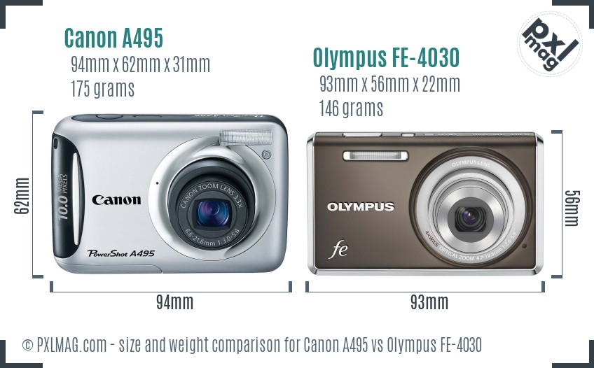 Canon A495 vs Olympus FE-4030 size comparison