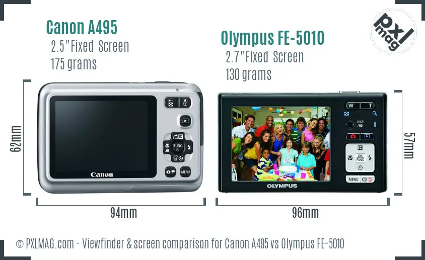 Canon A495 vs Olympus FE-5010 Screen and Viewfinder comparison