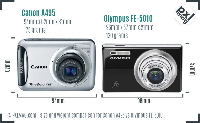 Canon A495 vs Olympus FE-5010 size comparison