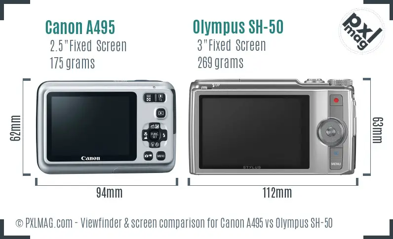 Canon A495 vs Olympus SH-50 Screen and Viewfinder comparison