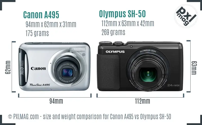 Canon A495 vs Olympus SH-50 size comparison