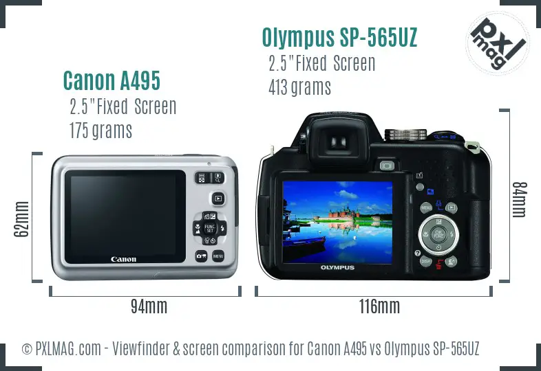 Canon A495 vs Olympus SP-565UZ Screen and Viewfinder comparison Canon A495 vs Olympus SP-565UZ Screen and Viewfinder comparison
