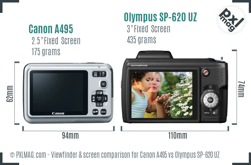 Canon A495 vs Olympus SP-620 UZ Screen and Viewfinder comparison