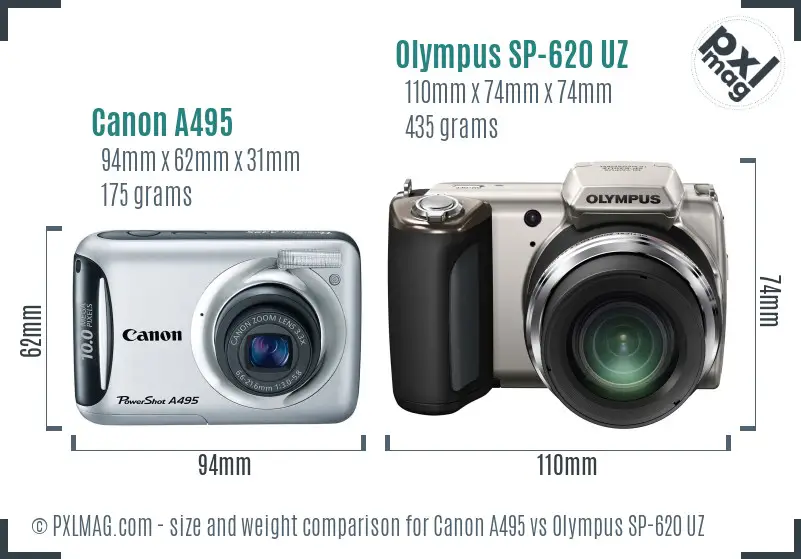 Canon A495 vs Olympus SP-620 UZ size comparison