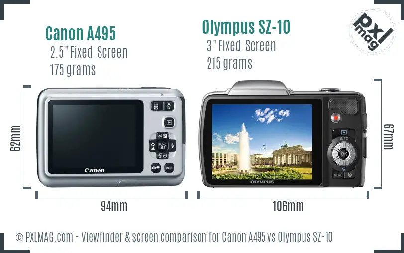 Canon A495 vs Olympus SZ-10 Screen and Viewfinder comparison