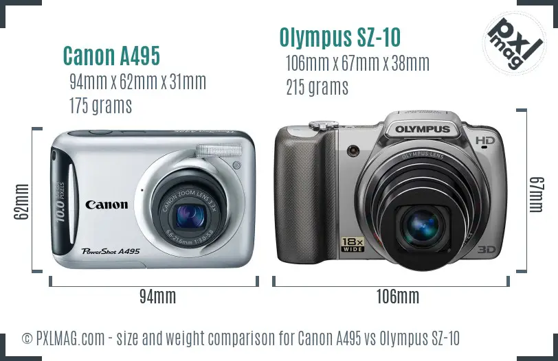 Canon A495 vs Olympus SZ-10 size comparison Canon A495 vs Olympus SZ-10 size comparison