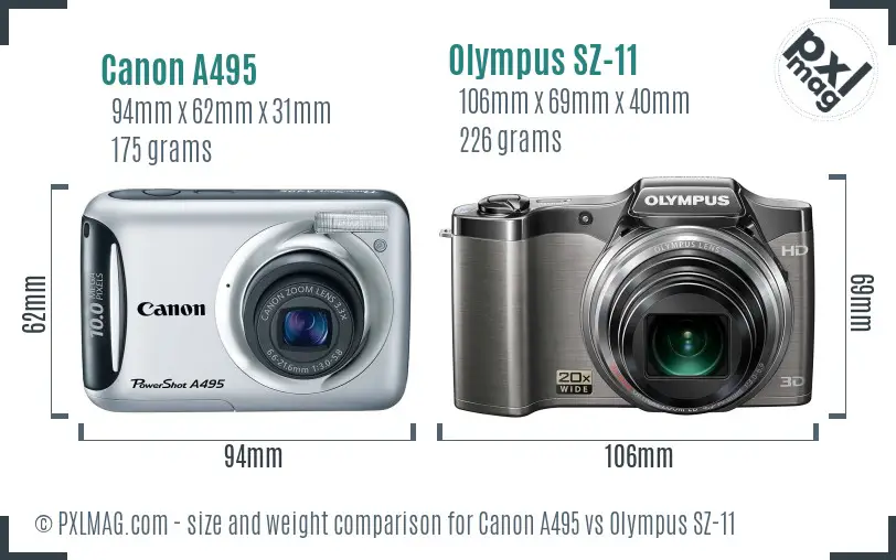 Canon A495 vs Olympus SZ-11 size comparison