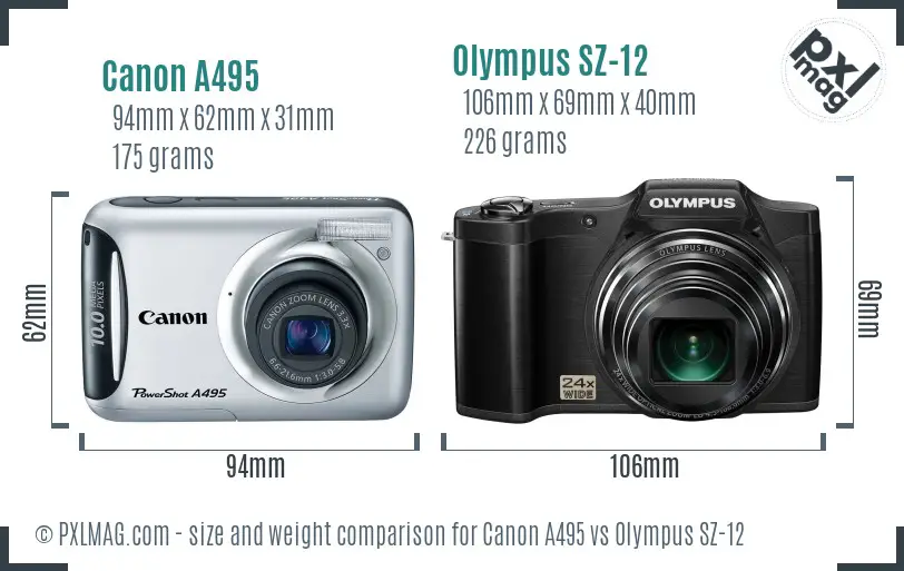 Canon A495 vs Olympus SZ-12 size comparison Canon A495 vs Olympus SZ-12 size comparison