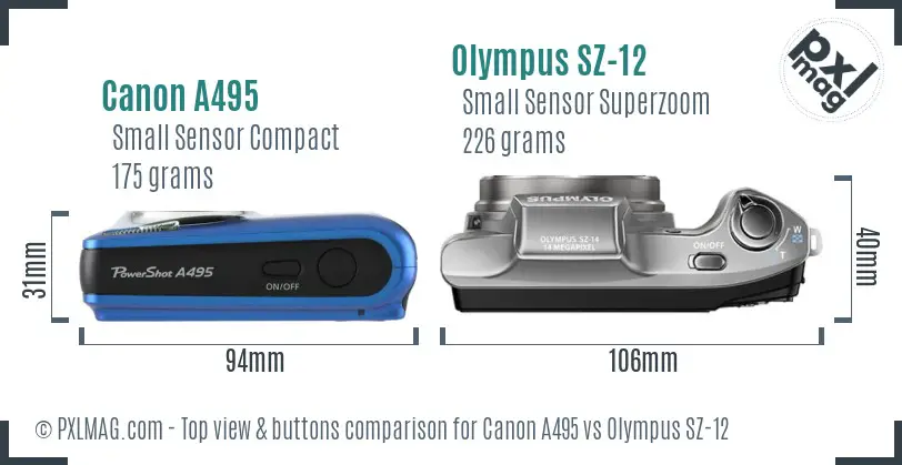 Canon A495 vs Olympus SZ-12 top view buttons comparison Canon A495 vs Olympus SZ-12 top view buttons comparison