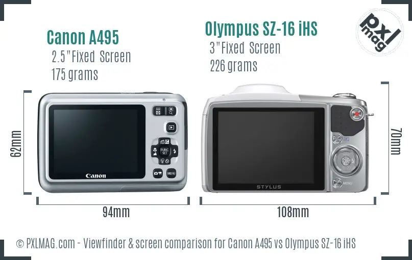 Canon A495 vs Olympus SZ-16 iHS Screen and Viewfinder comparison