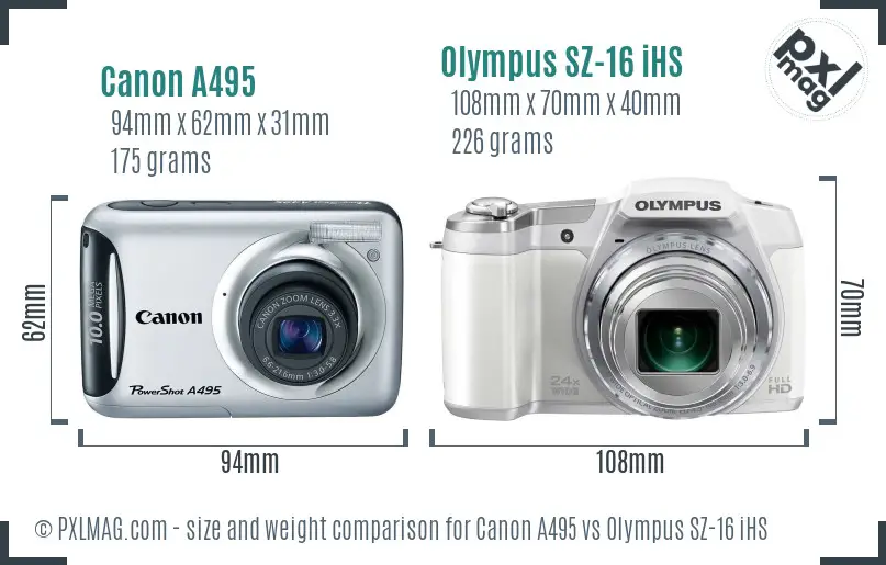 Canon A495 vs Olympus SZ-16 iHS size comparison