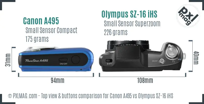 Canon A495 vs Olympus SZ-16 iHS top view buttons comparison