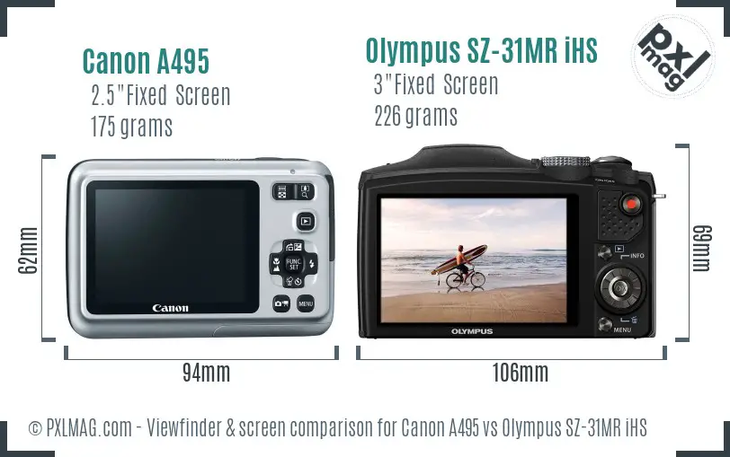 Canon A495 vs Olympus SZ-31MR iHS Screen and Viewfinder comparison