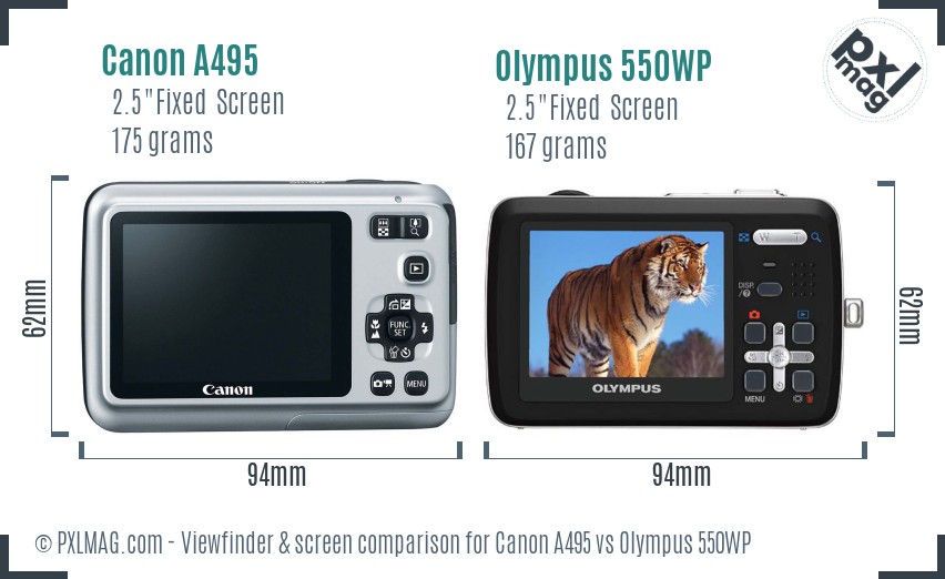 Canon A495 vs Olympus 550WP Screen and Viewfinder comparison